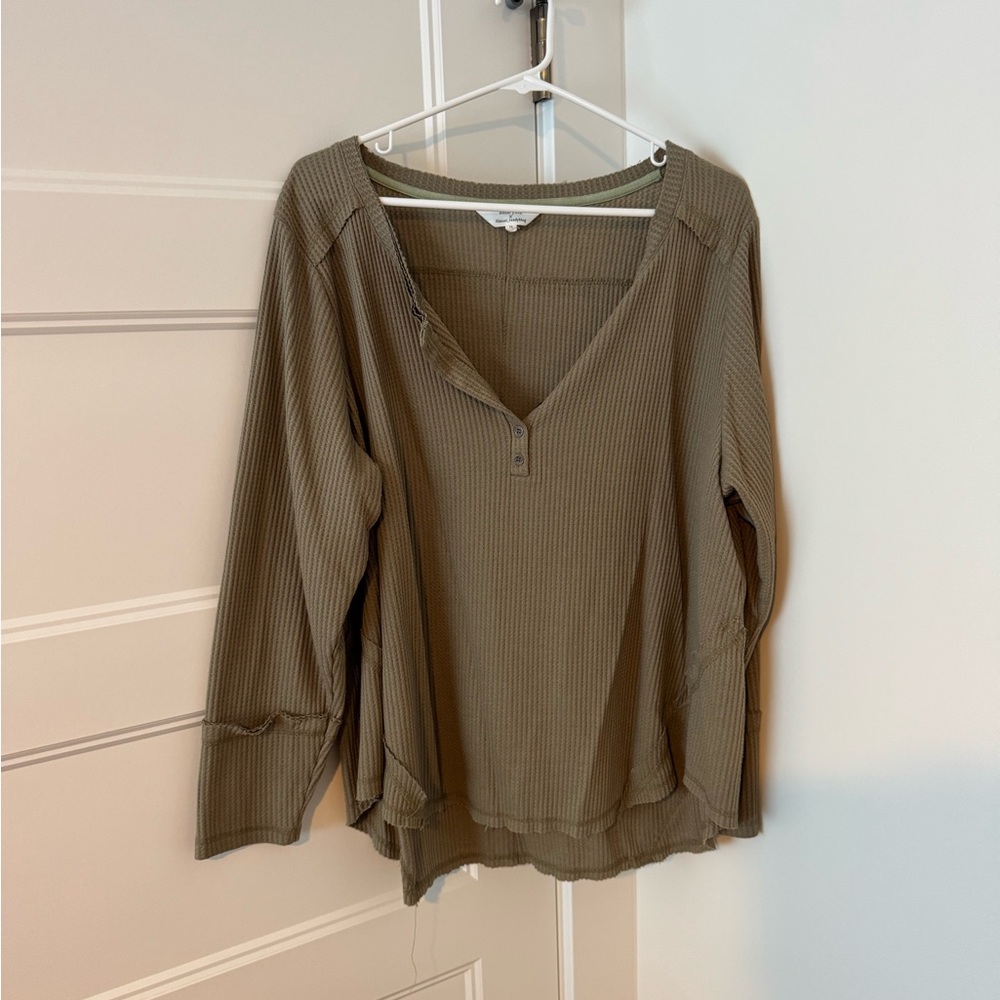 Casual Olive Long Sleeve Ribbed Top